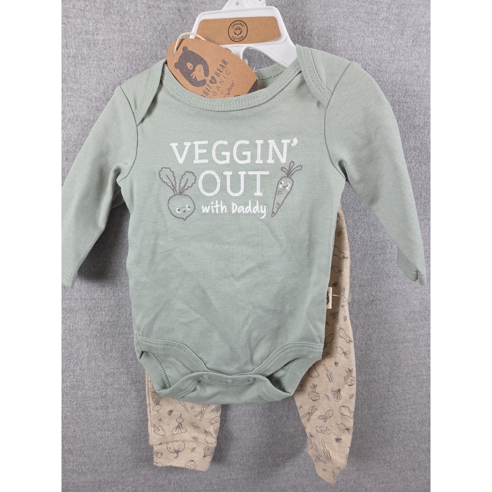 Rabbit + Bear 0-3 Mos Organic Veggin Out with Daddy Bodysuit Bow Pants Set NEW
